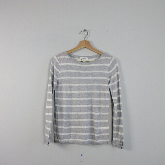 Club Monaco Linen Blend Nautical Sweater Women S Striped Gray White Knited 172 - Picture 1 of 9